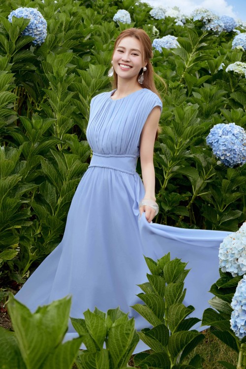 Sixdo Light Blue Chiffon Flared Dress